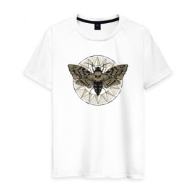Мужская футболка хлопок с принтом Бабочка в Санкт-Петербурге, 100% хлопок | прямой крой, круглый вырез горловины, длина до линии бедер, слегка спущенное плечо. | бабочка | бражник | череп