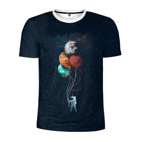 Мужская футболка 3D спортивная с принтом Космонавт с Планетами в Санкт-Петербурге, 100% полиэстер с улучшенными характеристиками | приталенный силуэт, круглая горловина, широкие плечи, сужается к линии бедра | astronaut | cosmonaut | nasa | planet | stars | астронавт | в космосе | галактика | космонавт | космос | планеты | с шариками | шарики