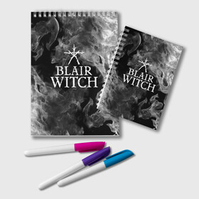 Блокнот с принтом BLAIR WITCH в Санкт-Петербурге, 100% бумага | 48 листов, плотность листов — 60 г/м2, плотность картонной обложки — 250 г/м2. Листы скреплены удобной пружинной спиралью. Цвет линий — светло-серый
 | Тематика изображения на принте: blair witch | blair witch 2019 | blair witch игра | blairs witch | блэр | ведьмы | ведьмы из блэр