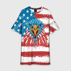 Детское платье 3D с принтом American Eagle в Санкт-Петербурге, 100% полиэстер | прямой силуэт, чуть расширенный к низу. Круглая горловина, на рукавах — воланы | america | amerika | bird | eagle | flag | usa | америка | американский | орел | птица | соединенные | сша | флаг | штаты