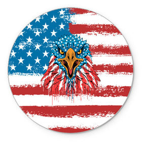 Коврик для мышки круглый с принтом American Eagle в Санкт-Петербурге, резина и полиэстер | круглая форма, изображение наносится на всю лицевую часть | Тематика изображения на принте: america | amerika | bird | eagle | flag | usa | америка | американский | орел | птица | соединенные | сша | флаг | штаты