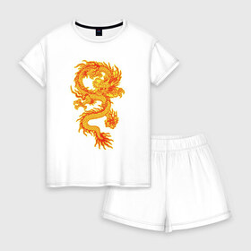 Женская пижама с шортиками хлопок с принтом Огненный Дракон в Санкт-Петербурге, 100% хлопок | футболка прямого кроя, шорты свободные с широкой мягкой резинкой | дракон | мистическое существо | огненный дракон | огонь