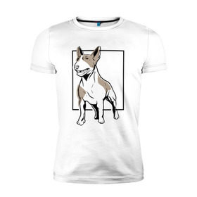 Мужская футболка премиум с принтом Бультерьер в Санкт-Петербурге, 92% хлопок, 8% лайкра | приталенный силуэт, круглый вырез ворота, длина до линии бедра, короткий рукав | Тематика изображения на принте: bull | bull terrier | dog | terrier | бультерьер | собака | собаки