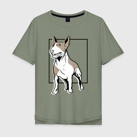 Мужская футболка хлопок Oversize с принтом Бультерьер в Санкт-Петербурге, 100% хлопок | свободный крой, круглый ворот, “спинка” длиннее передней части | bull | bull terrier | dog | terrier | бультерьер | собака | собаки
