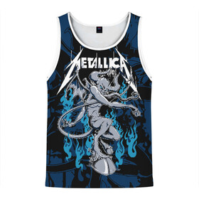 Мужская майка 3D с принтом Metallica в Санкт-Петербурге, 100% полиэстер | круглая горловина, приталенный силуэт, длина до линии бедра. Пройма и горловина окантованы тонкой бейкой | american | blue | demon | devil | flame | hell | metal band | metallica | music | rock | американская | голубое | демон | дьявол | метал группа | металлика | музыка | пламя | рок | черт
