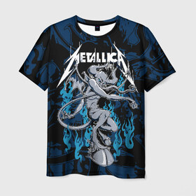 Мужская футболка 3D с принтом Metallica в Санкт-Петербурге, 100% полиэфир | прямой крой, круглый вырез горловины, длина до линии бедер | american | blue | demon | devil | flame | hell | metal band | metallica | music | rock | американская | голубое | демон | дьявол | метал группа | металлика | музыка | пламя | рок | черт