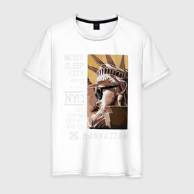 Мужская футболка хлопок с принтом New York Never Sleep city в Санкт-Петербурге, 100% хлопок | прямой крой, круглый вырез горловины, длина до линии бедер, слегка спущенное плечо. | city | never sleep | new york | usa | минимализм | нью йорк | ньюйорк | очки | сша