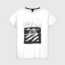 Женская футболка хлопок с принтом Black Urban Style в Санкт-Петербурге, 100% хлопок | прямой крой, круглый вырез горловины, длина до линии бедер, слегка спущенное плечо | black | urban | буквы | взгляд | глаза | лицо | минимализм | полосы | рваная | стиль | урбан | урбанистический