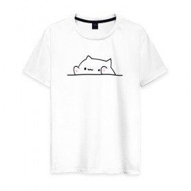 Мужская футболка хлопок с принтом Милый котик в Санкт-Петербурге, 100% хлопок | прямой крой, круглый вырез горловины, длина до линии бедер, слегка спущенное плечо. | кот | котенок | котик | милый котик | рисунок