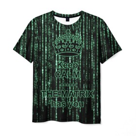 Мужская футболка 3D с принтом THE MATRIX HAS YOU в Санкт-Петербурге, 100% полиэфир | прямой крой, круглый вырез горловины, длина до линии бедер | matrix | андерсон | киану | код | компьютер. монитор. пк | матрица | послание | ривз | сообщение | томас