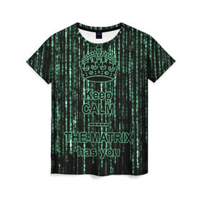 Женская футболка 3D с принтом THE MATRIX HAS YOU в Санкт-Петербурге, 100% полиэфир ( синтетическое хлопкоподобное полотно) | прямой крой, круглый вырез горловины, длина до линии бедер | matrix | андерсон | киану | код | компьютер. монитор. пк | матрица | послание | ривз | сообщение | томас