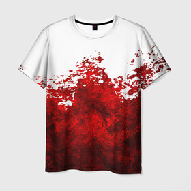 Мужская футболка 3D с принтом Кровавые брызги в Санкт-Петербурге, 100% полиэфир | прямой крой, круглый вырез горловины, длина до линии бедер | blood | bloody | horror | texture | абстракция | брызги | в крови | краска | красная краска | кровавая | кровь | текстура | ужас