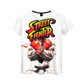 Женская футболка 3D с принтом Street fighter в Санкт-Петербурге, 100% полиэфир ( синтетическое хлопкоподобное полотно) | прямой крой, круглый вырез горловины, длина до линии бедер | capcom | fighter | fighting | street | боец | суторито фаита | уличный | файтинг