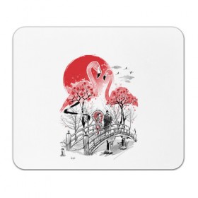 Коврик для мышки прямоугольный с принтом Сад Фламинго в Санкт-Петербурге, натуральный каучук | размер 230 х 185 мм; запечатка лицевой стороны | Тематика изображения на принте: bridge | flamingo | garden | geisha | japan | pink | sakura | samurai | tradition | мост | розовый | сад | сакура | самурай | традиция | фламинго | япония