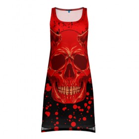 Платье-майка 3D с принтом Devil Skull в Санкт-Петербурге, 100% полиэстер | полуприлегающий силуэт, широкие бретели, круглый вырез горловины, удлиненный подол сзади. | blood | devil | halloween | horror | paint | skull | дьявол | краска | кровь | страшный | хеллоуин | хэлуин | череп