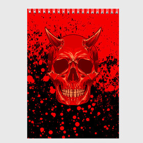 Скетчбук с принтом Devil Skull в Санкт-Петербурге, 100% бумага
 | 48 листов, плотность листов — 100 г/м2, плотность картонной обложки — 250 г/м2. Листы скреплены сверху удобной пружинной спиралью | blood | devil | halloween | horror | paint | skull | дьявол | краска | кровь | страшный | хеллоуин | хэлуин | череп