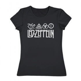 Женская футболка хлопок с принтом Led Zeppelin в Санкт-Петербурге, 100% хлопок | прямой крой, круглый вырез горловины, длина до линии бедер, слегка спущенное плечо | led | led zeppelin | lz | zoso | группа | джимми пейдж | джон генри бонэм | джон пол джонс | зосо | лед зепелен | лед зеппелин | ледзепелен | ледзеппелин | лз | метал | роберт плант | рок | тяжелый