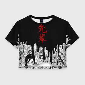 Женская футболка Cropp-top с принтом SENPAI (JAPAN 01) в Санкт-Петербурге, 100% полиэстер | круглая горловина, длина футболки до линии талии, рукава с отворотами | ahegao | anime | japan | manga | sempai | senpai | аниме | ахегао | лицо | манга | семпай | сенпай | япония