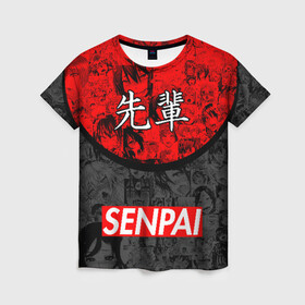Женская футболка 3D с принтом SENPAI (JAPAN 07) в Санкт-Петербурге, 100% полиэфир ( синтетическое хлопкоподобное полотно) | прямой крой, круглый вырез горловины, длина до линии бедер | ahegao | anime | japan | manga | sempai | senpai | аниме | ахегао | лицо | манга | семпай | сенпай | япония