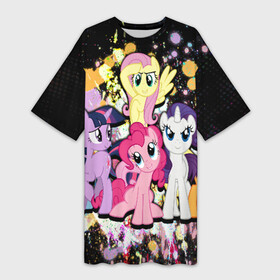 Платье-футболка 3D с принтом MY LITTLE PONY в Санкт-Петербурге,  |  | my little pony | pinkie pie | scootaloo | spike | sweaty balls | искорка | крошка бель | маленькие пони | мульфтфильм | пони | си | скутолу | эппл блум