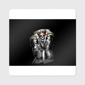 Магнит виниловый Квадрат с принтом Череп Король (OGABEL) в Санкт-Петербурге, полимерный материал с магнитным слоем | размер 9*9 см, закругленные углы | 2 of a kind | 2 в своем роде | abel | cards | joker | king | og abel | ogabel | queen | skull | tattoo | абель | джокер | игральные | карта | карты | королева | король | ог абель | огабель | покер | тату | татуировка | череп