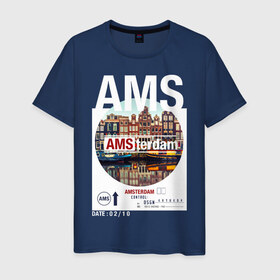 Мужская футболка хлопок с принтом Asterdam в Санкт-Петербурге, 100% хлопок | прямой крой, круглый вырез горловины, длина до линии бедер, слегка спущенное плечо. | amsterdam | travel | амстердам | город | города | мир | путешествия