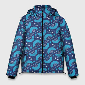 Мужская зимняя куртка 3D с принтом Fire performer pattern blue в Санкт-Петербурге, верх — 100% полиэстер; подкладка — 100% полиэстер; утеплитель — 100% полиэстер | длина ниже бедра, свободный силуэт Оверсайз. Есть воротник-стойка, отстегивающийся капюшон и ветрозащитная планка. 

Боковые карманы с листочкой на кнопках и внутренний карман на молнии. | double staff | fan | fire fans | fire show | flow art | poi | spin | веера | дабл стафф | даблы | жонглер | пои | спиннер | фаер шоу | фаерщик