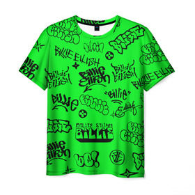 Мужская футболка 3D с принтом Billie Eilish graffiti в Санкт-Петербурге, 100% полиэфир | прямой крой, круглый вырез горловины, длина до линии бедер | billie | eilish | graffiti | айлиш | билли | граффити | татуировки