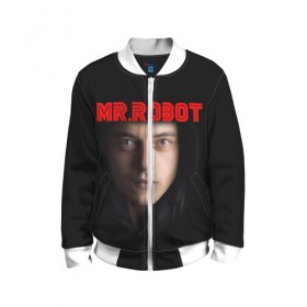 Детский бомбер 3D с принтом Mr.robot в Санкт-Петербурге, 100% полиэстер | застегивается на молнию, по бокам два кармана без застежек, мягкие манжеты, по низу бомбера и на воротнике — эластичная резинка | Тематика изображения на принте: 