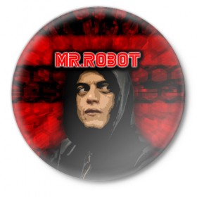 Значок с принтом Mr.robot в Санкт-Петербурге,  металл | круглая форма, металлическая застежка в виде булавки | robot | драма | мистер | мистер робот | психологический триллер | рами малек | робот | технотриллер