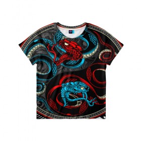 Детская футболка 3D с принтом Инь янь змеи в Санкт-Петербурге, 100% гипоаллергенный полиэфир | прямой крой, круглый вырез горловины, длина до линии бедер, чуть спущенное плечо, ткань немного тянется | abstract | snake | tribal | абстракция | змеи | змея | инь | трайбл | янь