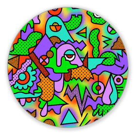 Коврик для мышки круглый с принтом PSY GEOMETRY в Санкт-Петербурге, резина и полиэстер | круглая форма, изображение наносится на всю лицевую часть | abstract | abstraction | color | geometry | paitnt | psy | абстракция | геометрия | краски | неоновые | психоделика