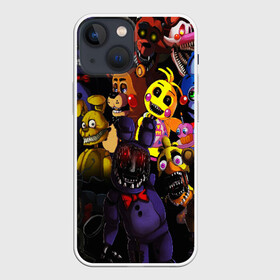 Чехол для iPhone 13 mini с принтом FIVE NIGHTS AT FREDDYS в Санкт-Петербурге,  |  | 5 ночей с фредди | animation | bonnie | chica | five nights at freddys | fnaf | foxy | freddy | funny | horror | scary | бонни | майк | пять | ужас | фнаф | фокси | фредди | чика | шмидт