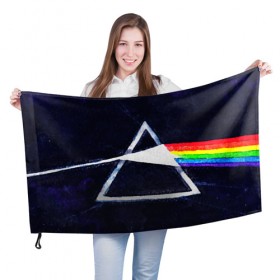 Флаг 3D с принтом PINK FLOYD в Санкт-Петербурге, 100% полиэстер | плотность ткани — 95 г/м2, размер — 67 х 109 см. Принт наносится с одной стороны | music | pink floyd | the dark side of the moon | космос | луна | музыка | пинк флойд | призма | рок | треугольник | триангулярная призма