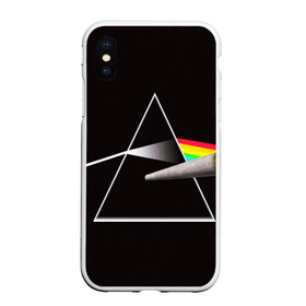 Чехол для iPhone XS Max матовый с принтом PINK FLOYD в Санкт-Петербурге, Силикон | Область печати: задняя сторона чехла, без боковых панелей | music | pink floyd | the dark side of the moon | космос | луна | музыка | пинк флойд | призма | рок | треугольник | триангулярная призма