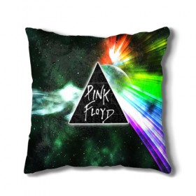 Подушка 3D с принтом PINK FLOYD в Санкт-Петербурге, наволочка – 100% полиэстер, наполнитель – холлофайбер (легкий наполнитель, не вызывает аллергию). | состоит из подушки и наволочки. Наволочка на молнии, легко снимается для стирки | music | pink floyd | the dark side of the moon | космос | луна | музыка | пинк флойд | призма | рок | треугольник | триангулярная призма