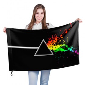 Флаг 3D с принтом PINK FLOYD в Санкт-Петербурге, 100% полиэстер | плотность ткани — 95 г/м2, размер — 67 х 109 см. Принт наносится с одной стороны | music | pink floyd | the dark side of the moon | космос | луна | музыка | пинк флойд | призма | рок | треугольник | триангулярная призма