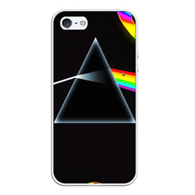 Чехол для iPhone 5/5S матовый с принтом PINK FLOYD в Санкт-Петербурге, Силикон | Область печати: задняя сторона чехла, без боковых панелей | Тематика изображения на принте: music | pink floyd | the dark side of the moon | космос | луна | музыка | пинк флойд | призма | рок | треугольник | триангулярная призма