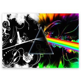 Поздравительная открытка с принтом PINK FLOYD в Санкт-Петербурге, 100% бумага | плотность бумаги 280 г/м2, матовая, на обратной стороне линовка и место для марки
 | music | pink floyd | the dark side of the moon | космос | луна | музыка | пинк флойд | призма | рок | треугольник | триангулярная призма
