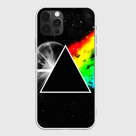 Чехол для iPhone 12 Pro с принтом PINK FLOYD в Санкт-Петербурге, силикон | область печати: задняя сторона чехла, без боковых панелей | Тематика изображения на принте: music | pink floyd | the dark side of the moon | космос | луна | музыка | пинк флойд | призма | рок | треугольник | триангулярная призма