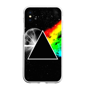 Чехол для iPhone XS Max матовый с принтом PINK FLOYD в Санкт-Петербурге, Силикон | Область печати: задняя сторона чехла, без боковых панелей | music | pink floyd | the dark side of the moon | космос | луна | музыка | пинк флойд | призма | рок | треугольник | триангулярная призма