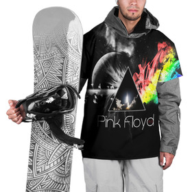 Накидка на куртку 3D с принтом PINK FLOYD в Санкт-Петербурге, 100% полиэстер |  | music | pink floyd | the dark side of the moon | космос | луна | музыка | пинк флойд | призма | рок | треугольник | триангулярная призма