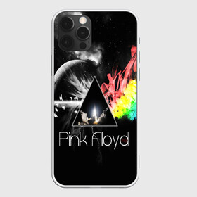 Чехол для iPhone 12 Pro с принтом PINK FLOYD в Санкт-Петербурге, силикон | область печати: задняя сторона чехла, без боковых панелей | Тематика изображения на принте: music | pink floyd | the dark side of the moon | космос | луна | музыка | пинк флойд | призма | рок | треугольник | триангулярная призма