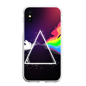 Чехол для iPhone XS Max матовый с принтом PINK FLOYD в Санкт-Петербурге, Силикон | Область печати: задняя сторона чехла, без боковых панелей | music | pink floyd | the dark side of the moon | космос | луна | музыка | пинк флойд | призма | рок | треугольник | триангулярная призма