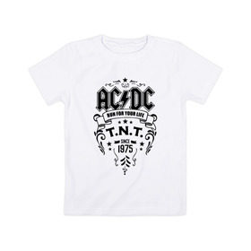 Детская футболка хлопок с принтом AC/DC run for your life в Санкт-Петербурге, 100% хлопок | круглый вырез горловины, полуприлегающий силуэт, длина до линии бедер | Тематика изображения на принте: ac dc | acdc | acdc ас дс | австралийская | ангус янг | асдс | блюз | группа | крис слэйд | метал | молния | музыка | музыканты | певцы | рок | рок н ролл | стиви янг | хард | хардрок | эксл роуз