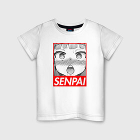 Детская футболка хлопок с принтом SENPAI в Санкт-Петербурге, 100% хлопок | круглый вырез горловины, полуприлегающий силуэт, длина до линии бедер | ahegao | anime | japan | manga | sempai | senpai | аниме | ахегао | лицо | манга | семпай | сенпай | япония