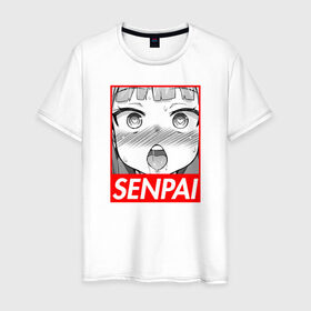Мужская футболка хлопок с принтом SENPAI в Санкт-Петербурге, 100% хлопок | прямой крой, круглый вырез горловины, длина до линии бедер, слегка спущенное плечо. | ahegao | anime | japan | manga | sempai | senpai | аниме | ахегао | лицо | манга | семпай | сенпай | япония