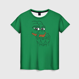 Женская футболка 3D с принтом PepeLove в Санкт-Петербурге, 100% полиэфир ( синтетическое хлопкоподобное полотно) | прямой крой, круглый вырез горловины, длина до линии бедер | feels bad man | feels good man | pepe | pepe the frog | sad pepe | грустная лягушка | пепе