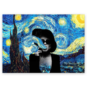 Поздравительная открытка с принтом Марла на картине Ван Гога в Санкт-Петербурге, 100% бумага | плотность бумаги 280 г/м2, матовая, на обратной стороне линовка и место для марки
 | ван гог | вангог | звездная ночь | картина | марла | марла сингер | модернизм | постмодерн | художник | экспонат | экспрессионизм