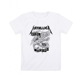 Детская футболка хлопок с принтом Metallica в Санкт-Петербурге, 100% хлопок | круглый вырез горловины, полуприлегающий силуэт, длина до линии бедер | Тематика изображения на принте: metalica | metallica | группа | джеймс хэтфилд | кирк хэмметт | ларс ульрих | метал | металика | металлика | миталика | музыка | роберт трухильо | рок | трэш | трэшметал | хард | хеви